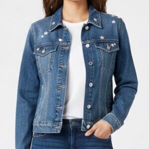 Lucky Brand Women's LS Denim Trucker Jacket Large Embroidered NWT